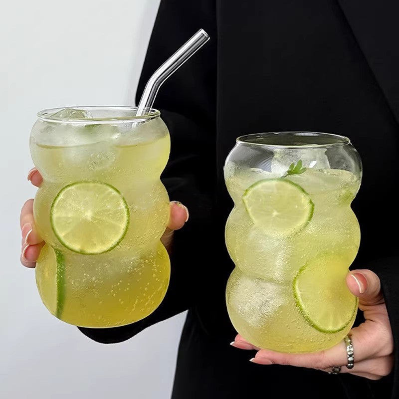 Copo de Vidro Transparente 350/550ml Copo de Café Gelado Com Canudo Copo de Sobremesa Suco Leite Caneca de Copos de Coquetel de Festa Xícara de Chá