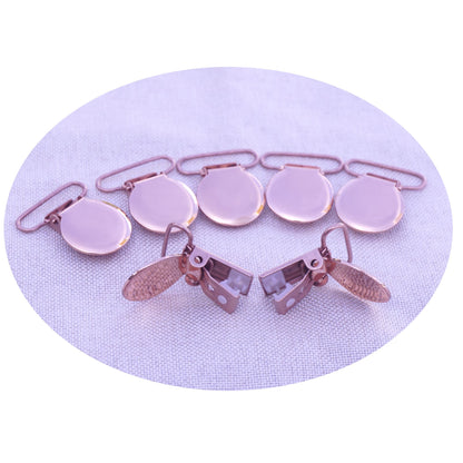 10Pcs Rose Gold Round Shape Pacifier Suspender Clips Baby Pacifier Holder Infant Dummy Clip With Plastic Insert for 25mm Ribbon