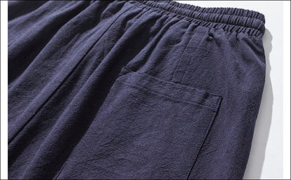 Cotton Linen Harem Pants Men Solid Elastic Waist Streetwear Joggers New Baggy Drop-crotch Pants Casual Trousers Men