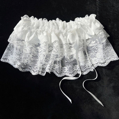 Korean Ins Unique Lace Layered Gauze Skirts Lace Trim A-Line Short Cloth Mini Waist Skirts Harajuku Girl's White Skirts Y2K