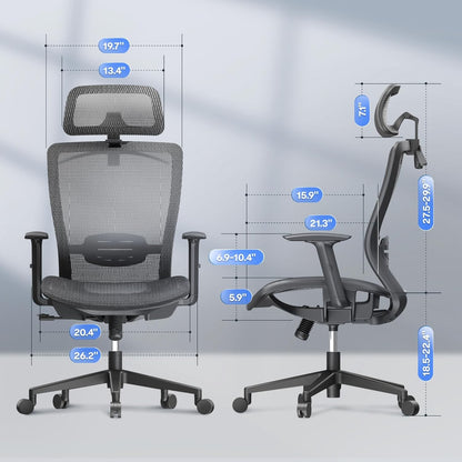 Ergonomic Office Chair, High Back Mesh Swivel Computer Chair, Executive Office Desk Chairs, with Adjustable Lumbar Support