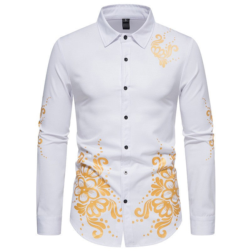 Dragon Embroidered Long Sleeve Shirt Autumn and Winter Single Breasted Slim Fit Button Retro Social Dress Shirt Street Wear