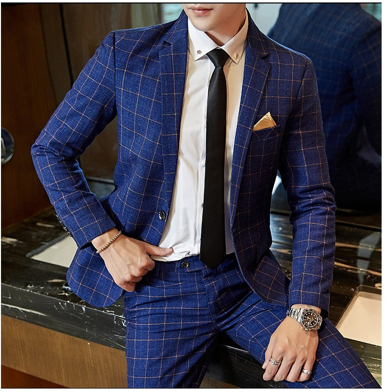 Men's Casual One-Button Plaid Suit Two-Piece Set Business No-Ironing Best Man M-5XL 2025 Fashion Comfortable Fit