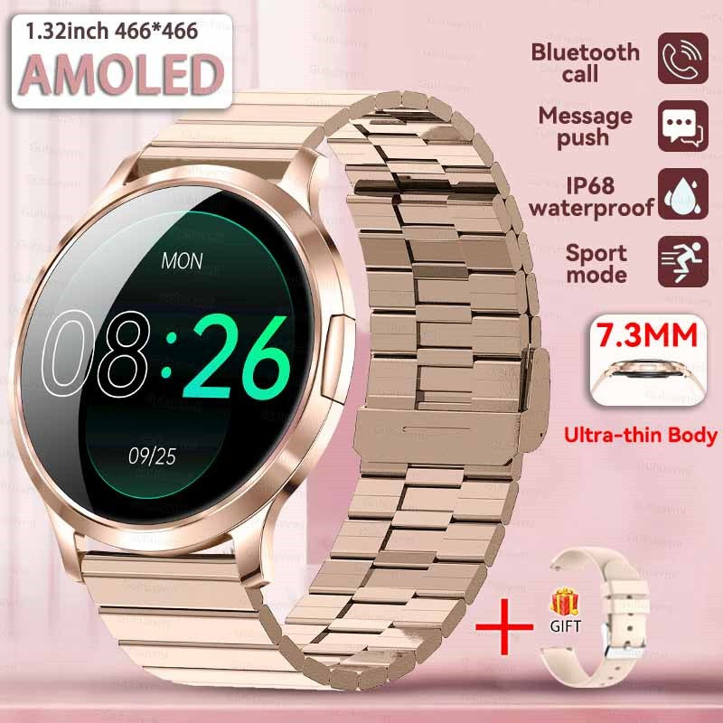 2026New Ultra Slim 1.32" HD AMOLED SmartWatch Women's Screen Always Display Time Heart Rate Calls HD High-end Fashion Smartwatch