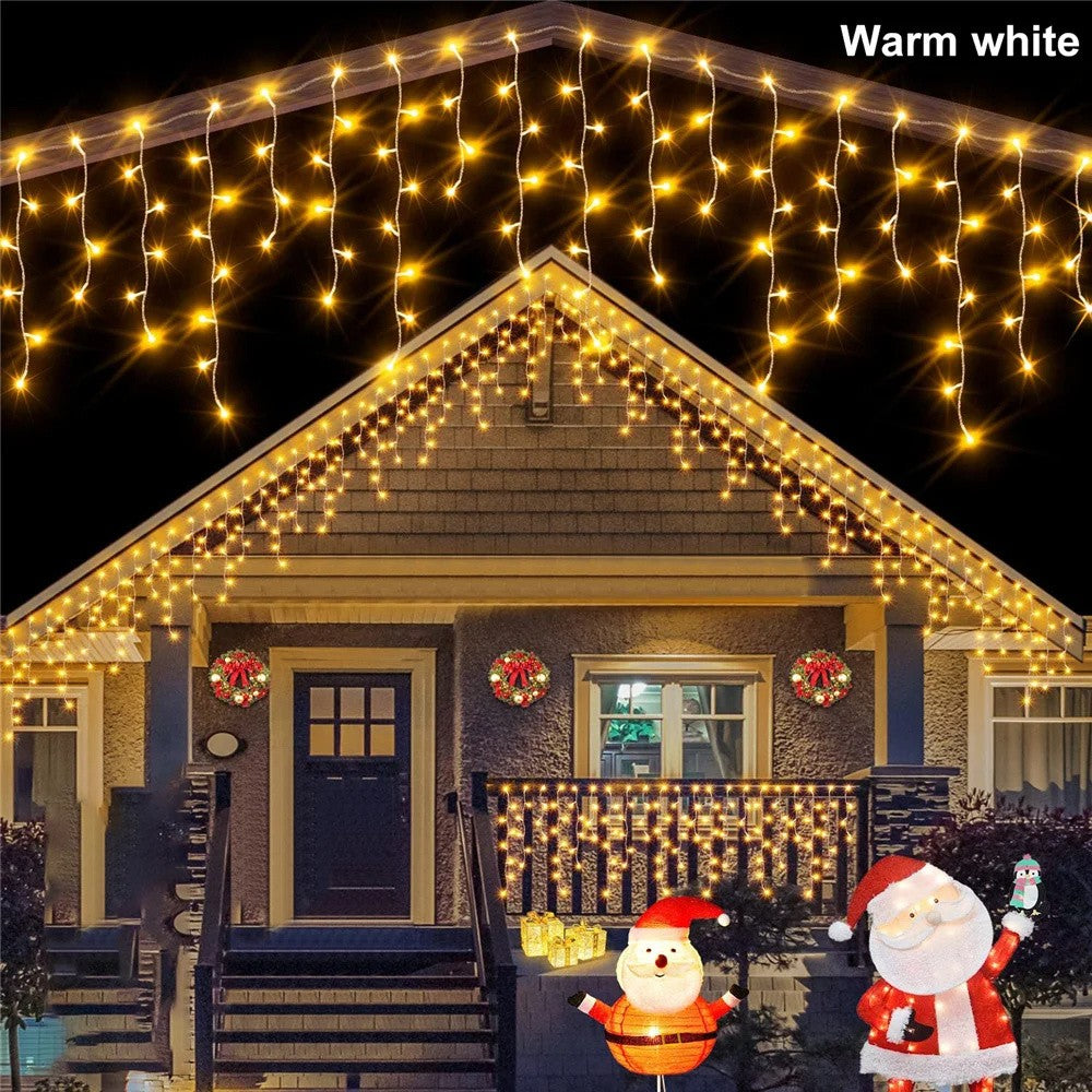 Solar Curtain Icicle Light 3.5M Eaves Decor Outdoor Fairy String Lights Wedding Party Christmas Stair Decor Garden Garlands