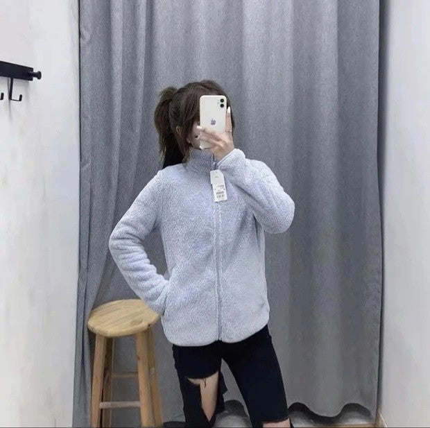 Autumn Winter Women's Long Velvet Fleece Zipper Sleeve Coat Warm Coral Fleece Jacket Full Length Outerwear Comfortable Coat