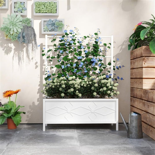 White Raised Garden Bed Planter Box with Trellis, 35.4" W x 15.7" D x 47.2" H Tomato Planter and Trellis , Raised Garden Bed