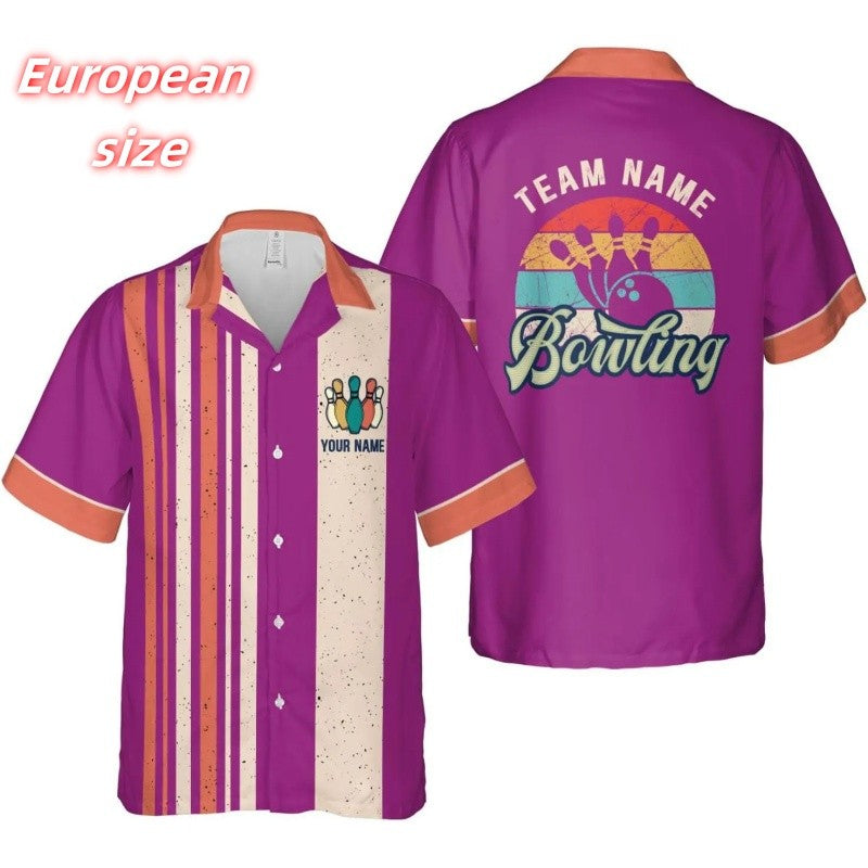 Striped Bowling Pattern Hawaiian Shirt For Men Customized Name 3D Printed Aloha Shirts Summer Loose Tops Blouses Short Sleeves