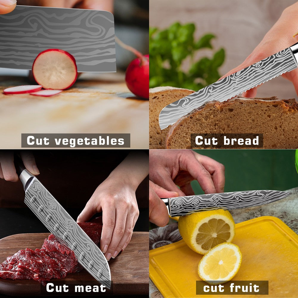 MDHAND Conjunto de Facas de Cozinha com 5 Peças, Lâmina Forjada Afiada de Aço Inoxidável de Alto Carbono e Cabo Ergonômico de Pakkawood