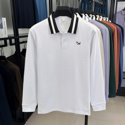 Men's 100% Cotton Original Design Printed Long Sleeved Polo Shirt Spring Autumn Simple Fashion Business Lapel T-shirt Men's Wear