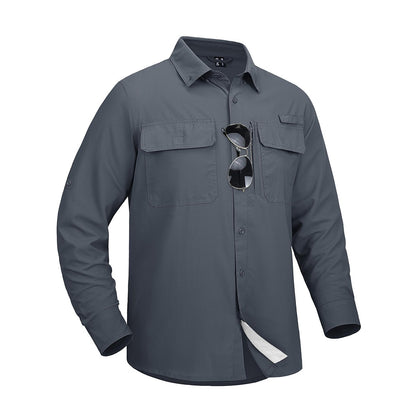 MAGCOMSEN Sun Protection Shirt Quick Dry Long Sleeve Mesh Breathable Shirt Multi Pockets Fishing Shirts Hiking Work Cargo Shirts