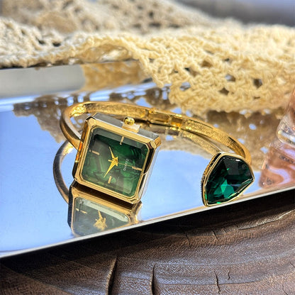 New Ladies Open Bracelet Watch Assorted Shaped Diamond Color Gemstone High-End Quartz Wristwatch Lazy Person's Stylish Timepiece