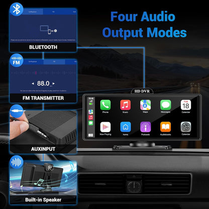 Gravador de Vídeo DVR 4K de 10/11,26 Polegadas com CarPlay e Android Auto Sem Fio, Câmera Veicular, Áudio Bluetooth, Navegação GPS e Duas Lentes para Painel