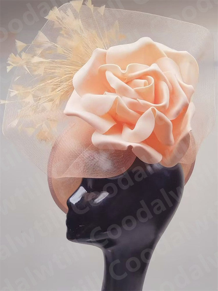 Big Flower Wedding Fascinator Hat Women Formal Party Tea Headpiece Ladies Cocktail Church Chapeau Cap Headband Woman Millinery