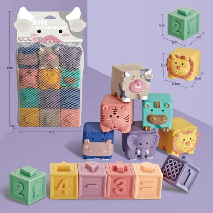 Baby Teething Toys 0-12 Months, Cartoon Animal Grab Ball with Numbers, Soft Chewable Block for Bath Time and Sensory Play