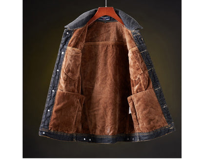 Winter Men's Denim Jackets Fashion Men Retro Streetwear Punk Motorcycle Cowboy Coats Man Lapel Fleece Warm Jean Jacket Clothing