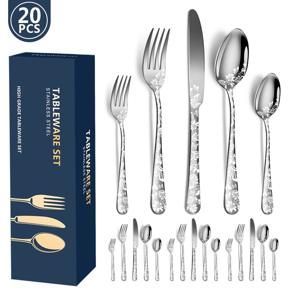 Conjunto de Talheres de Cobre com 20 Peças, Aço Inoxidável, para 4 Pessoas, Conjunto Exclusivo de Utensílios de Mesa com Garfo, Colher e Faca