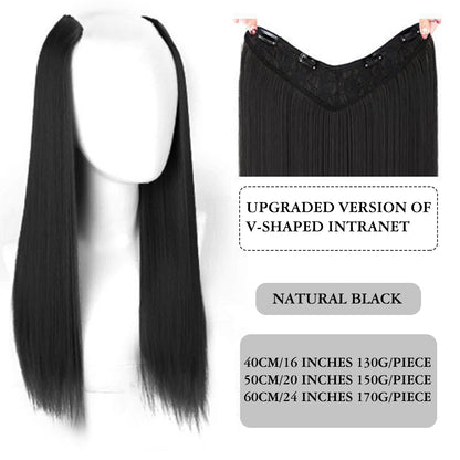 Difei 16-24 inch Synthetic Long Straight Hair Extension Piece Fashion Accessories Women's Clip Hair V-shaped Wig Piece