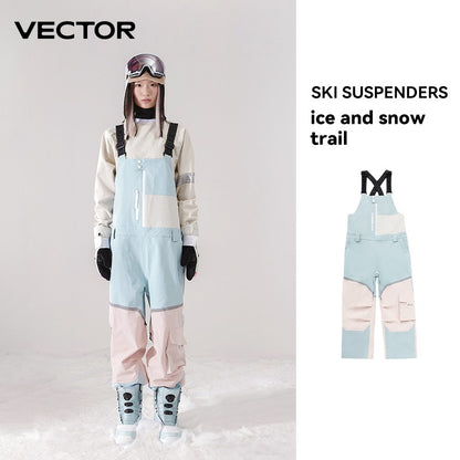 VECTOR Thick Men Women Ski Pants Straight Overalls Jumpsuit Skiing Bib Waterproof Winter Warm Windproof Outdoor Sports Snowboard