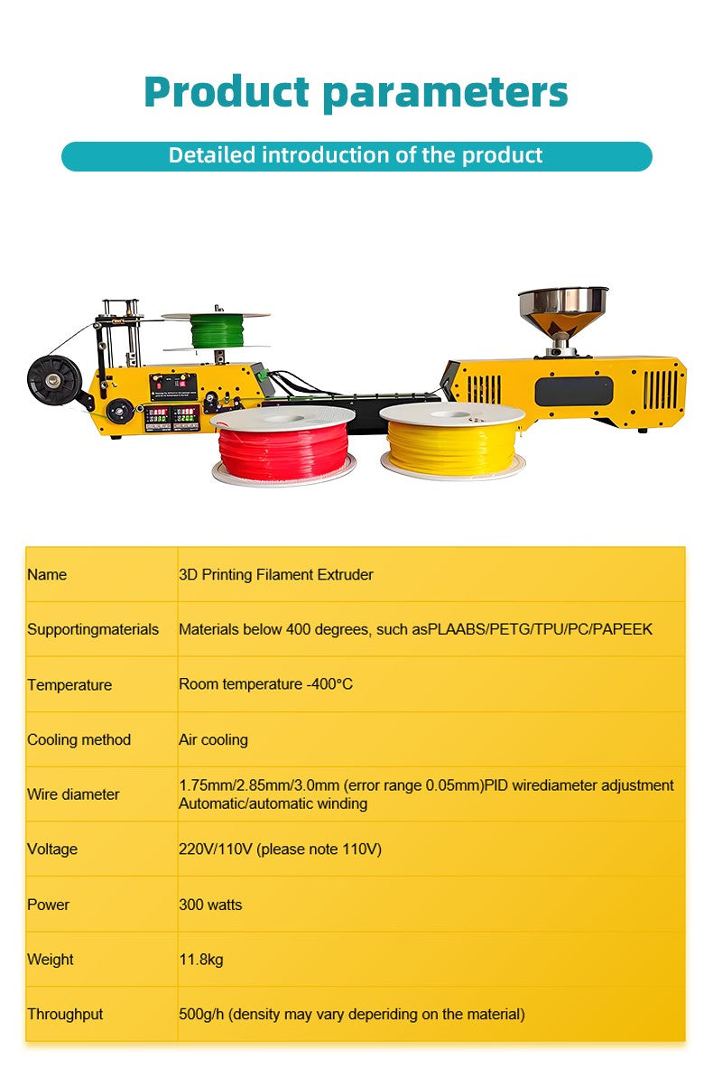 HT400 Desktop Extruder 3D Printing Filament Maker Automatic Wire Diameter 1.75mm 3mm for PLA PETG PA ABS PC PP ABS