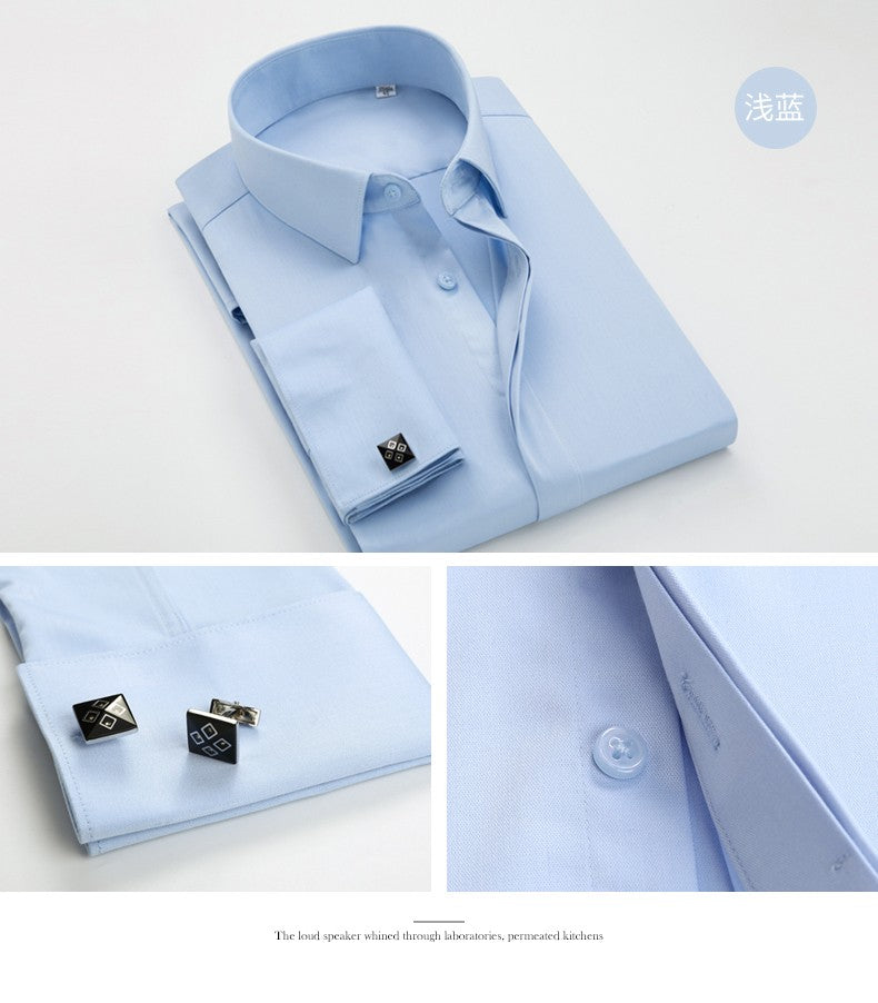 Men's French cufflinks shirt, men's long sleeves, high-end feeling, bamboo fiber silky smooth no iron formal wear wedding spr
