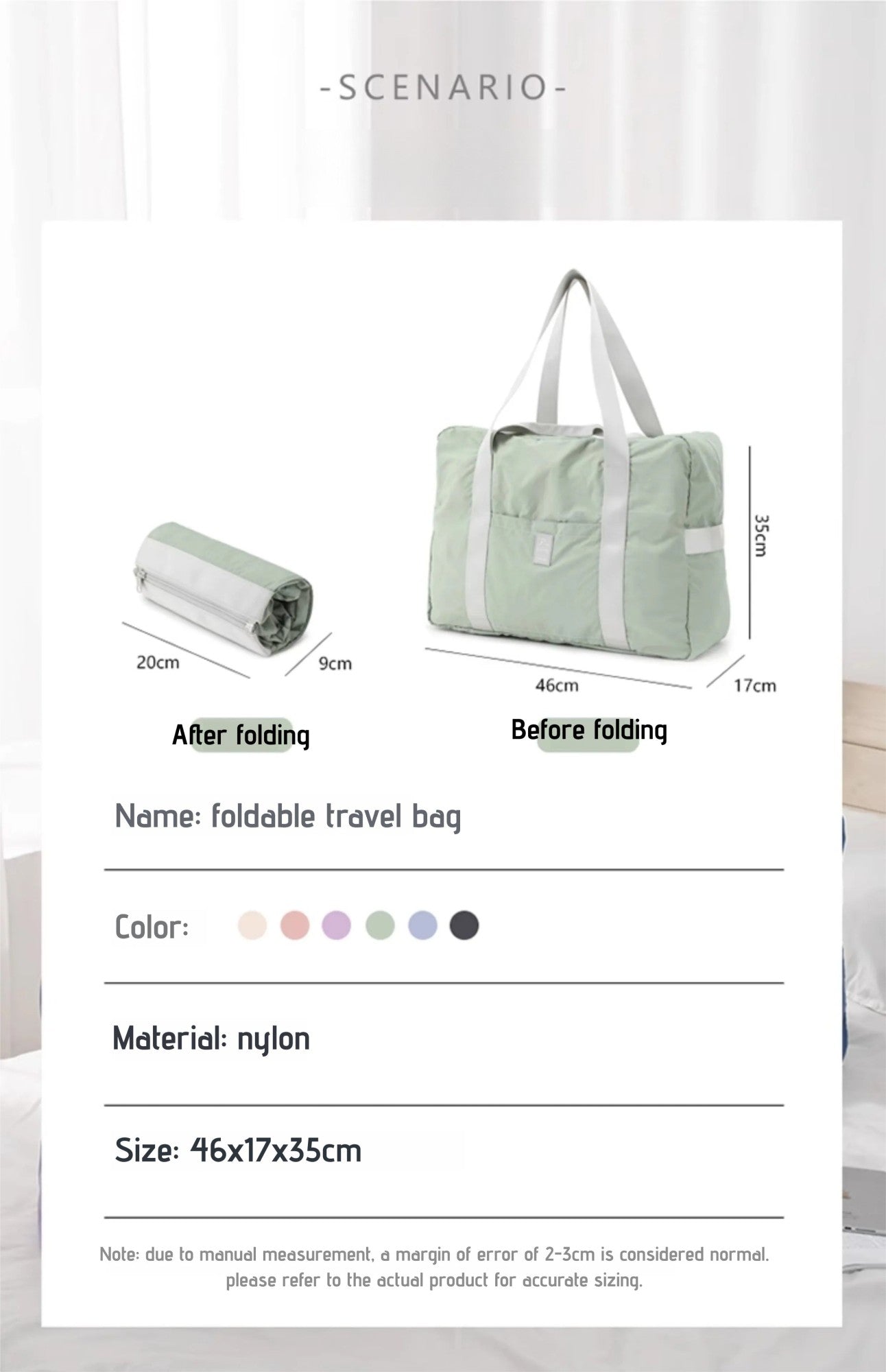 Waterproof Foldable Travel Duffle Bag Large Capacity Carry On Tote Luggage Storage Bag with Multiple Pockets