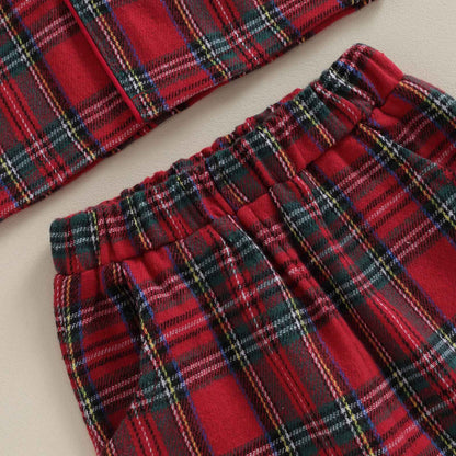 Christmas Kids Girls Boys Pajamas Set Loungewear Suit Plaid Button up Long Sleeve Shirt and Elastic Pants 2PCS Toddler Sleepwear