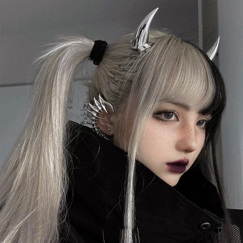 QQ Punk Demon's Horn Metal Headband Hairpins Halloween Party Headdress Cosplay Lucifer Anime Women Men Gold Cosplay Accessories