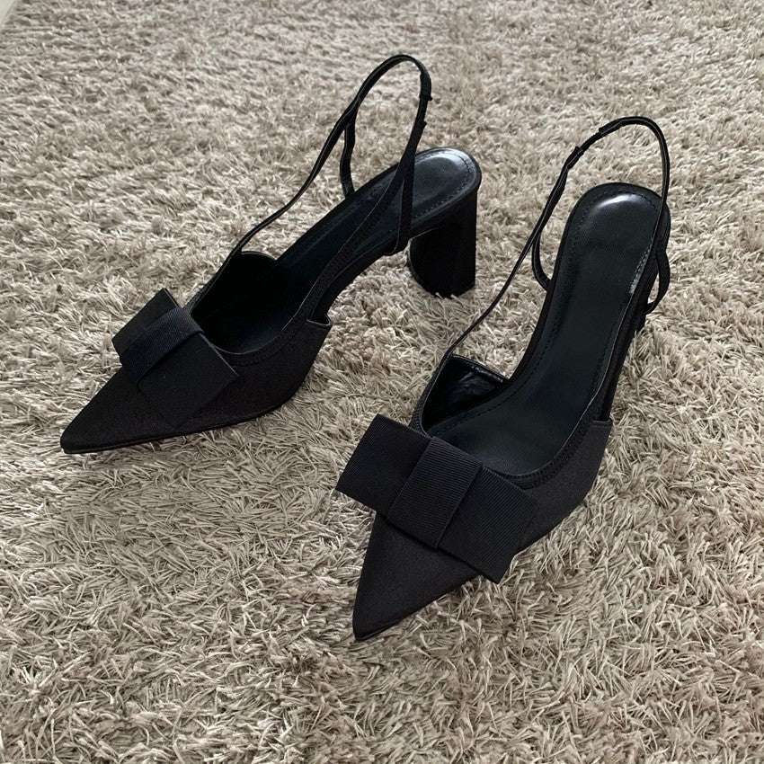 Sandálias de Salto com Laço Borboleta Femininas 2025 Moda Elegante Sapatos de Festa Feminino Scarpins de Bico Fino Salto Alto Slingback Feminino