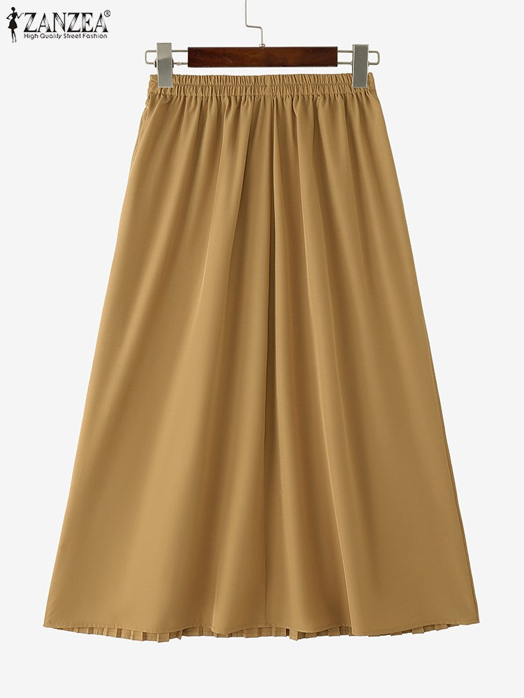 Autumn Skirts Plus Size 2025 ZANZEA Elegant Women High Waist Party Pleated Skirt Jupes Stylish Solid A-line OL Work Faldas Saia