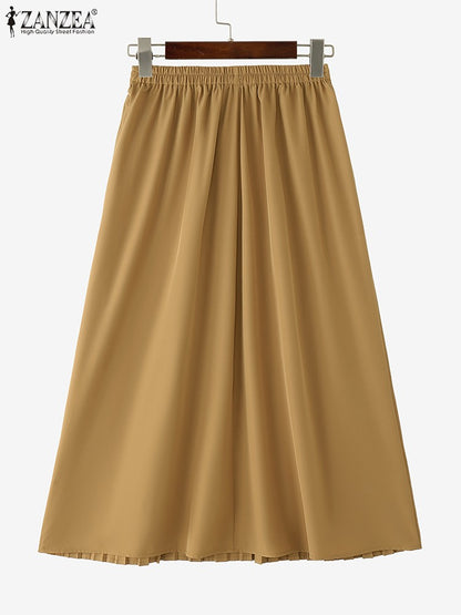 Autumn Skirts Plus Size 2025 ZANZEA Elegant Women High Waist Party Pleated Skirt Jupes Stylish Solid A-line OL Work Faldas Saia