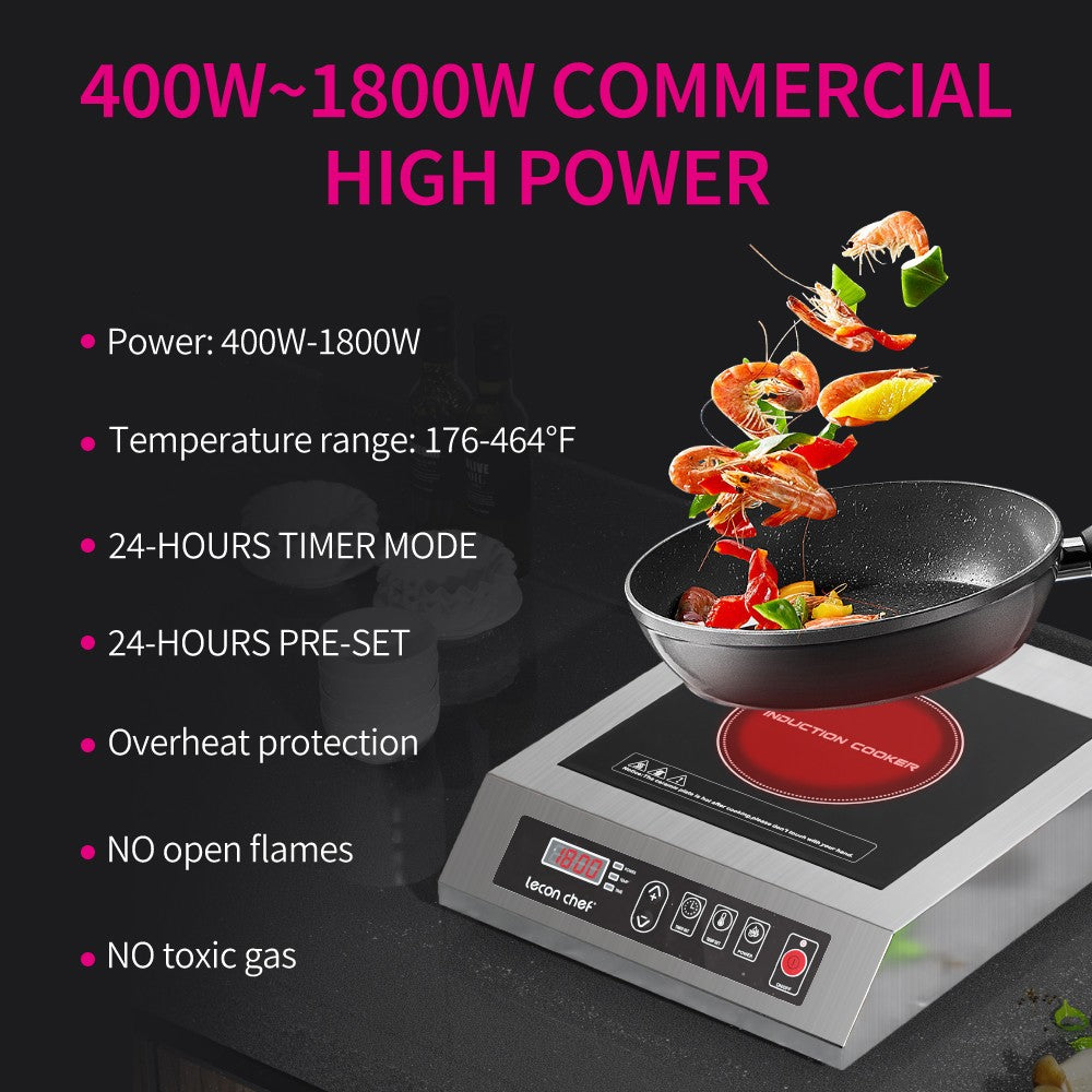 Leconchef Induction Cooktop Commercial Countertop Induction Cooker Electric Burner 10 Power&Temperature, Timer&Preset