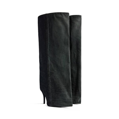 2024New Designer Slender High Heels Knee Length Women's Boots Fashion Walk Party Women's Large Mid Size Boots Autumn and Winter