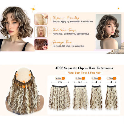 4 peças/conjunto Extensões de Cabelo Sintético Clip In Pedaços de Cabelo Curto Onda de Água Pedaços de Cabelo Macio Fofo Cacheado Peruca Acessórios de Cabelo da Moda A