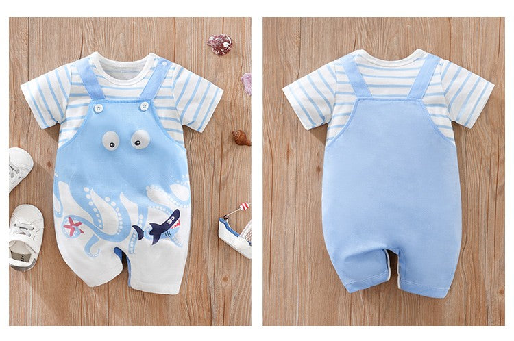 0-18 Baby Jumpsuit Cute Cartoon Strap Octopus Casual And Comfortable Soft Boy And Girl Summer Short Sleeved Newborn Clothes
