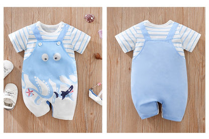 0-18 Baby Jumpsuit Cute Cartoon Strap Octopus Casual And Comfortable Soft Boy And Girl Summer Short Sleeved Newborn Clothes