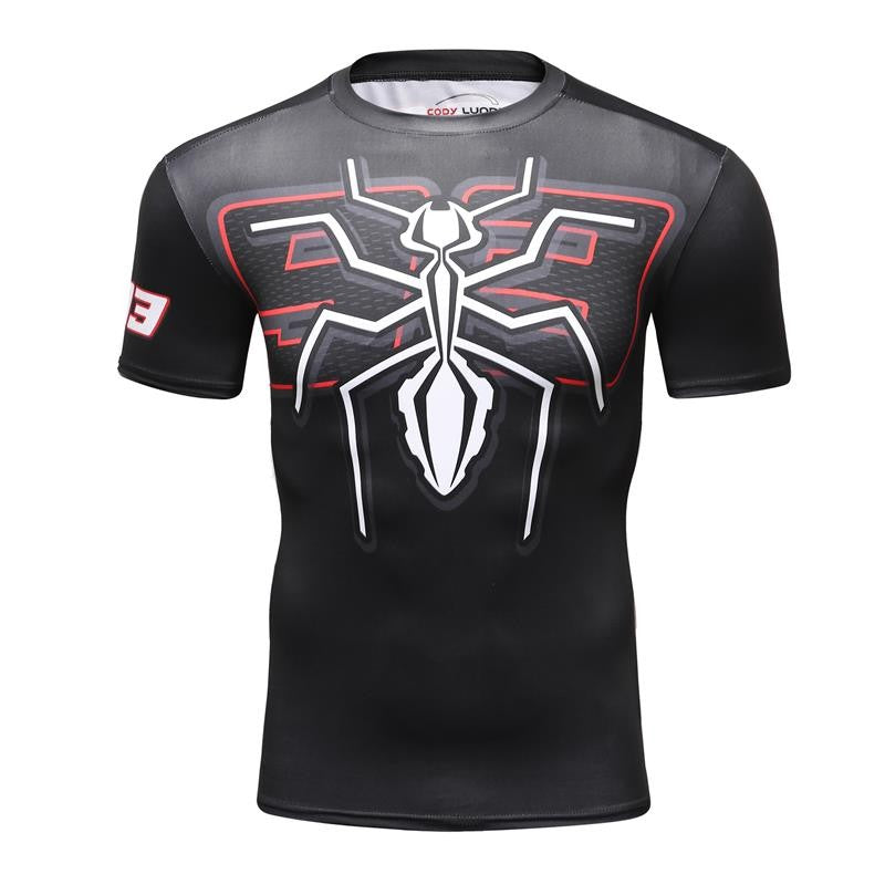 Sportswear Men T-shirt 3D Printing Ant Pattern Novel and Simple, Elastic Compression and Quick-drying Fitness Bodybuilding Shirt