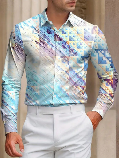 Men's Western Style Shirt Vintage Pattern Lapel Long Sleeve Button Print Top Fashion Clothing Designer Western Style