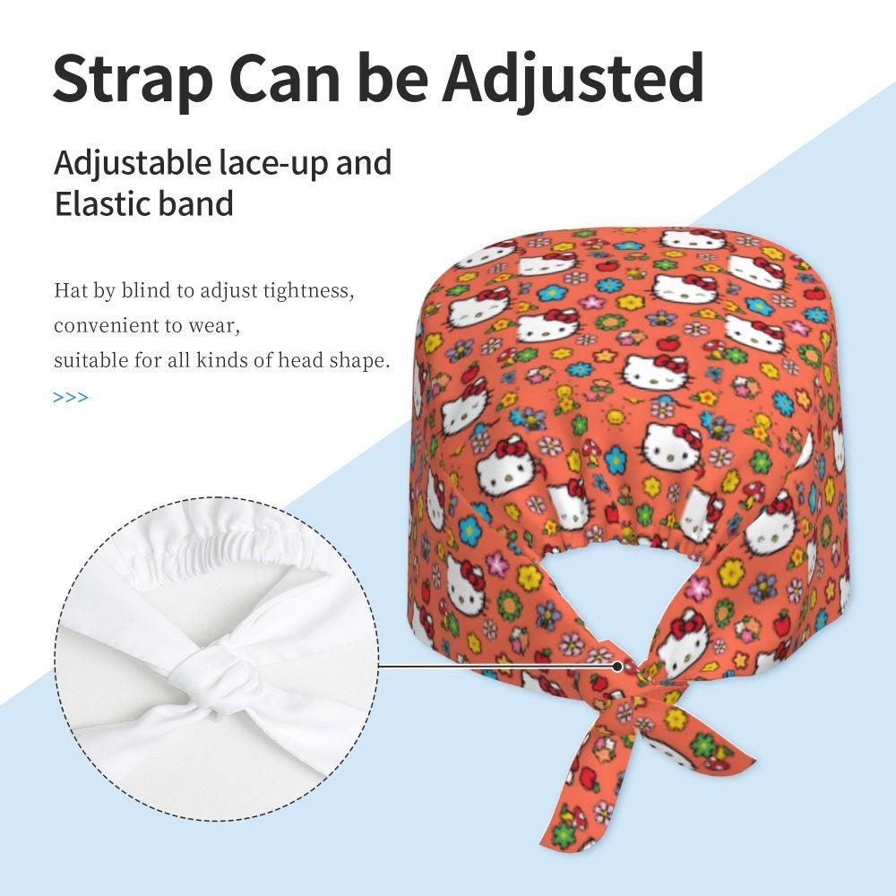Touca Cirúrgica Personalizada Hello Kitty Equipe Médica Feminino Masculino Desenho Animado Personagem Para Chapéu de Chef Touca de Esfoliação