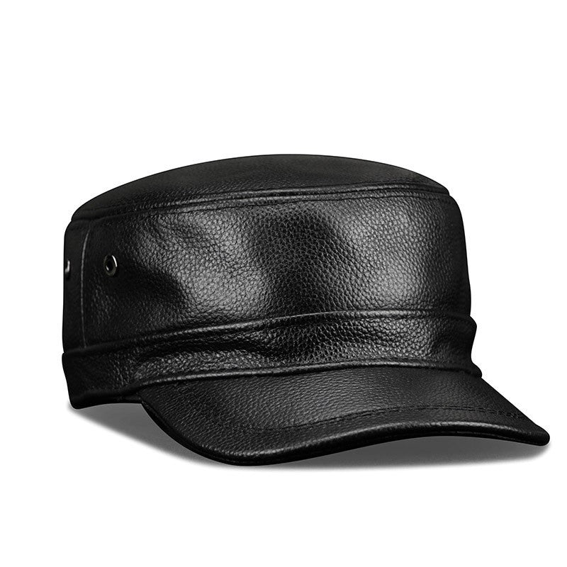 Boné Inverno Couro Legítimo Topo Reto | Boné Masculino Casual de Couro Bovino Leve e Respirável Design Clássico Atemporal