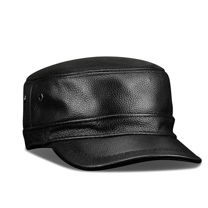 Boné Inverno Couro Legítimo Topo Reto | Boné Masculino Casual de Couro Bovino Leve e Respirável Design Clássico Atemporal