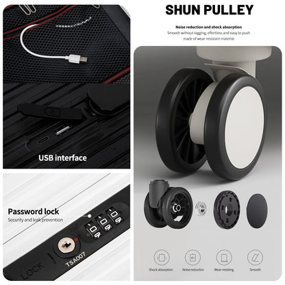 Classic Fashion Unisex New Roller Luggage Letter Design Large Capacity Business Travel Luggage