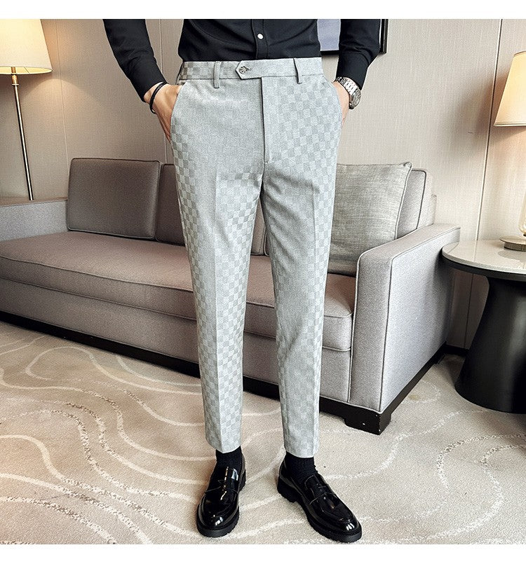 New Men Casual Plaid Suit Pants Fashion Men's Slim Fit Business Social Dress Pants Formal Wedding Social Party Male Trousers