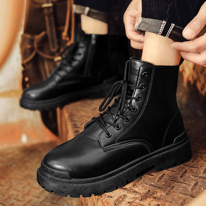 Men's Leather Boots Four Seasons Outdoor Casual Hiking Boots Retro Fashion Work Boots Thick Bottom Ankle Boots Anti-slip Fleece