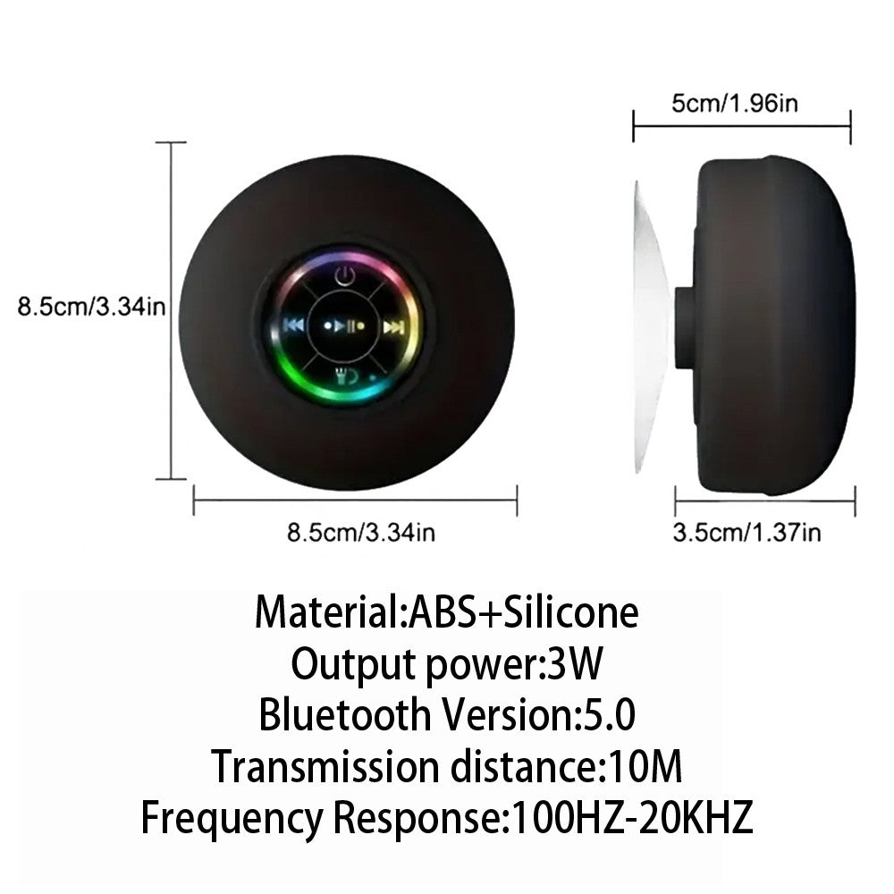 Alto-falante Bluetooth Sem Fio Impermeável para Banheiro com LED Colorido, Grande Ventosa, Mini Alto-falante Portátil para Exterior