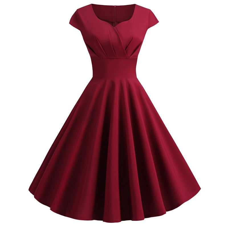 Pink Summer Dress Women V Neck Vintage Robe Elegant Retro pin up Party Office Mi
