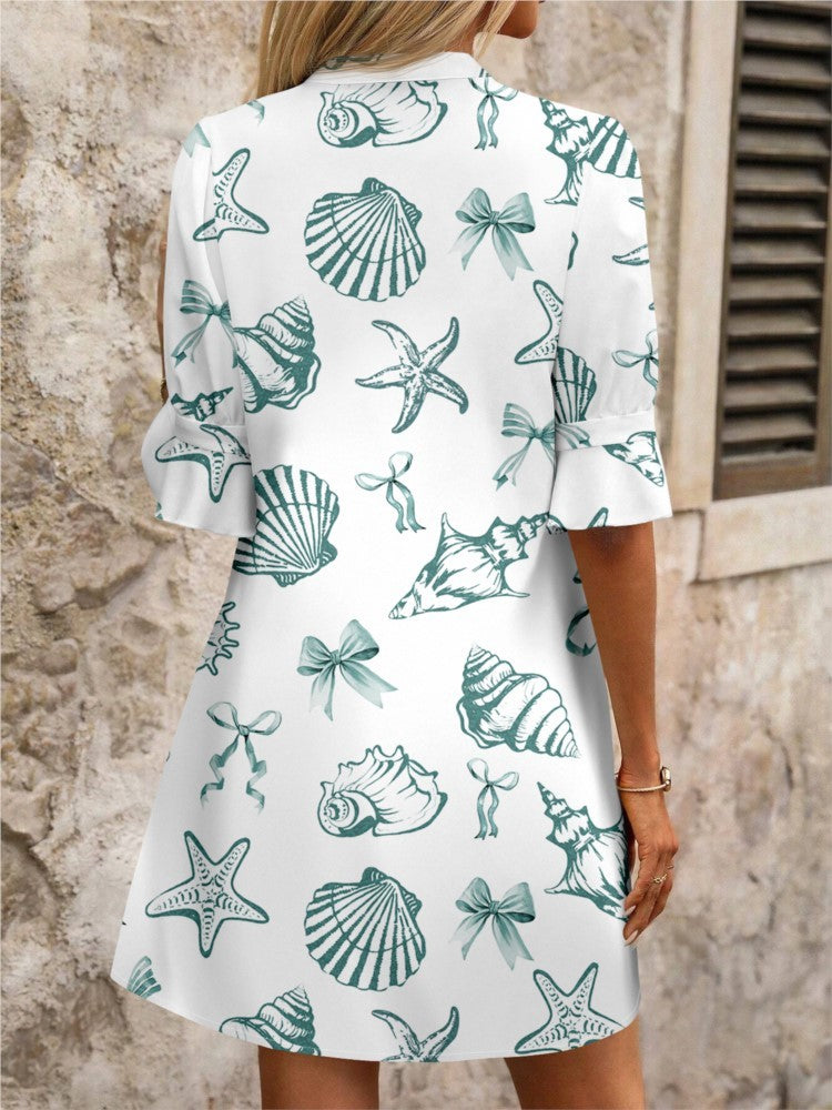 Casual Print Women's Dress New Summer Fashion Elegant Loose Short Sleeve Office Holiday Party Dresses For Women Robe Femme