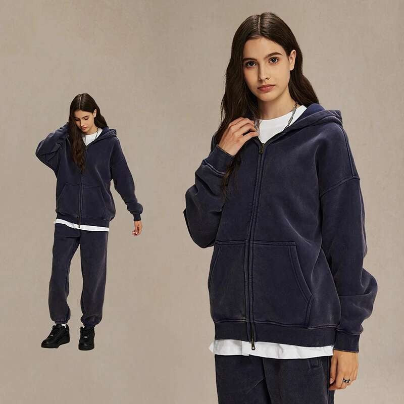 IEFB Men's Wear Wax Printing Vintage Male Hoodies Oversized Loose Zipper Water Washed Plush Sweatshirt Trendy New 9C9349