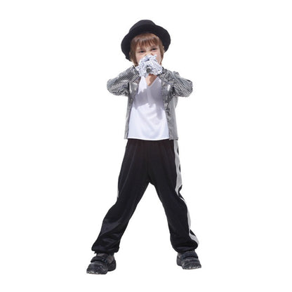 Children MJ Michael Jackson Cosplay Carnival Costume Coat Billie Jean Kids Party Superstar Singer Dance Clothing