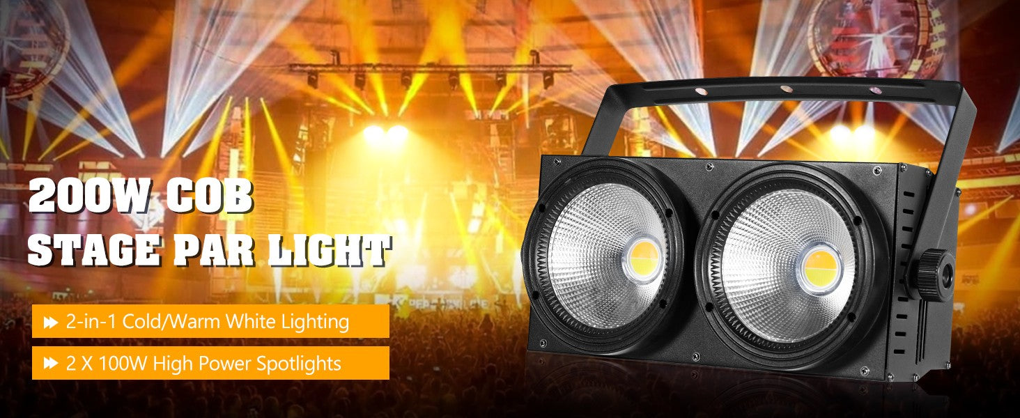 U'King 4PCS 200W COB Par Light 2x100W Blinder Lighting 2 Eyes LED 2IN1 COB Cool Warm White Lighting Party Bar DMX Stage Lighting